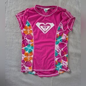 Roxy Girl Pink and Multicolor Floral Rash Guard Size 14 Girls EUC